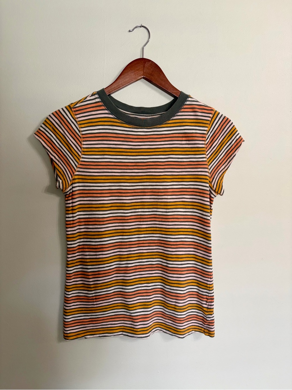 Universal Thread Striped Ringer Tee - Pink, Mustard & Olive Contrast